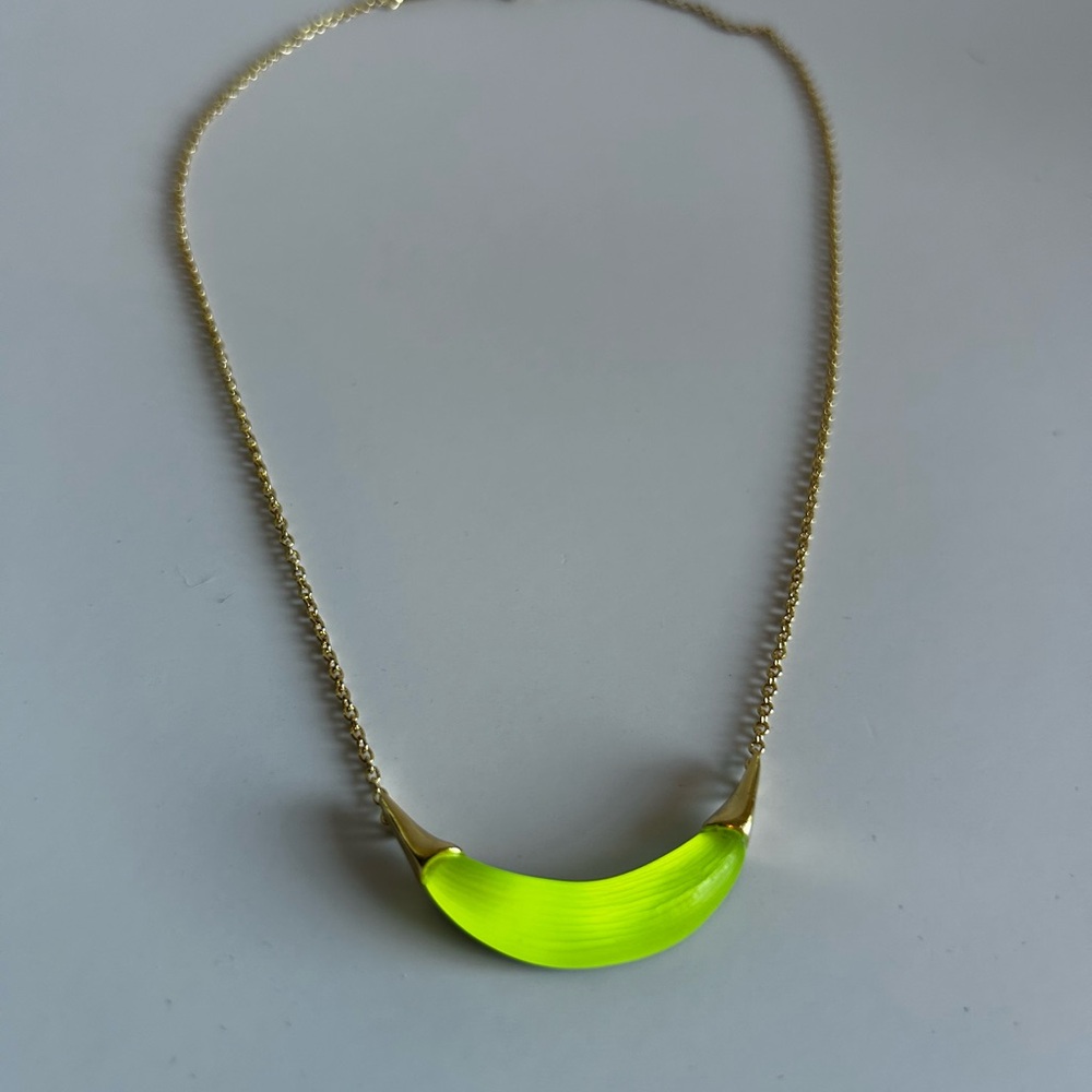 Alexis Bittar gold capped crescent Lucite Necklace - neon yellow-green